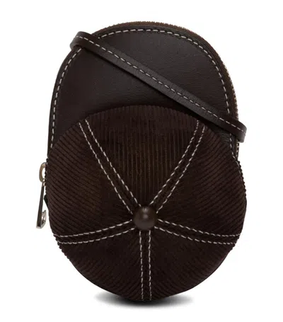 Jw Anderson Black Leather Mini Cap Crossbody Bag In Darkbrown