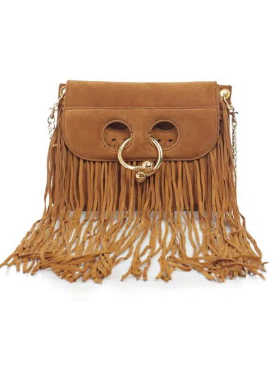 Jw Anderson Mini Pierce Leather Fringe In Brown