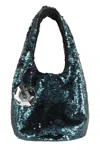 Jw Anderson Sequin Shoulder Bag In Green Polyester In Dark Teal