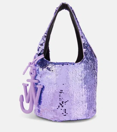 Jw Anderson Mini Sequined Tote Bag In Purple