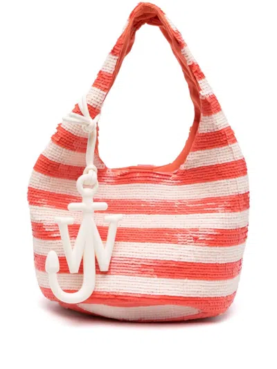 Jw Anderson Orange & White Mini Sequin Shopper Bag In Orange/white