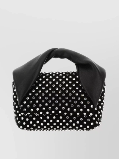Jw Anderson Mini Twister Suede Handbag With Rhinestone Embellishments In Black