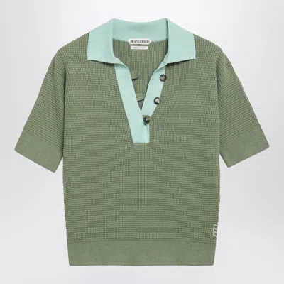 Jw Anderson Mint Green Cotton-blend Waffle-knit Polo Shirt