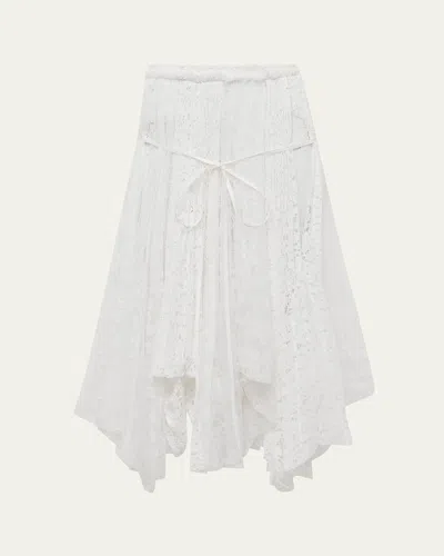 Jw Anderson Mixed Lace Asymmetric Midi Skirt In White