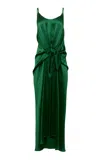 Jw Anderson Tie-detailed Crinkled-silk Midi Dress In Green