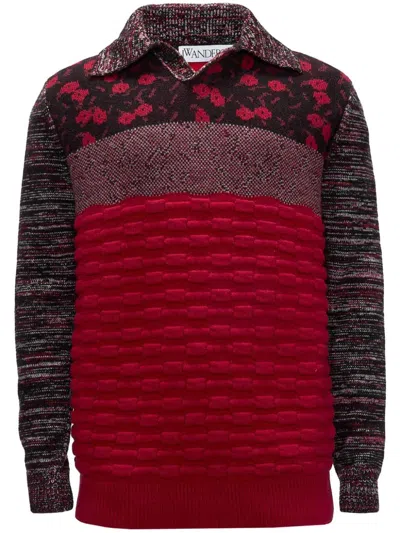 Jw Anderson Multi-texture Polo Shirt In Red