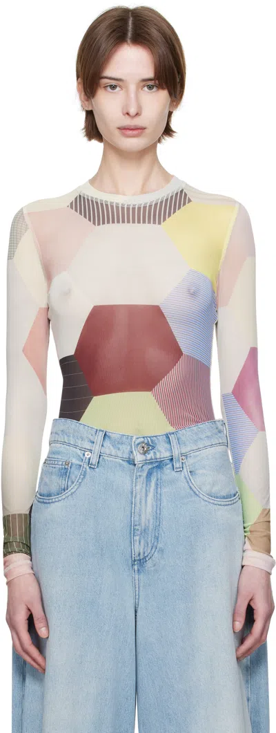 Jw Anderson Multicolor Patchwork Print Sheer Long Sleeve T-shirt In 000 Multi