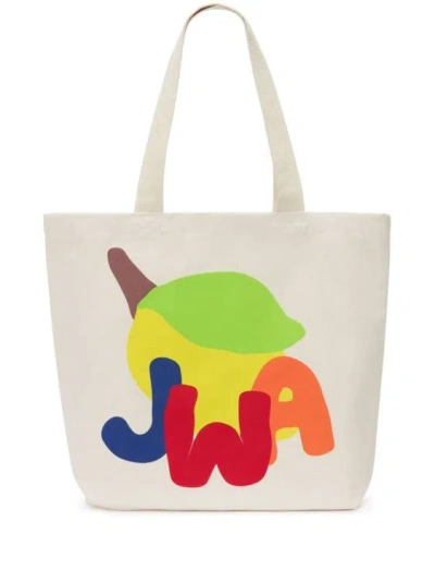 Jw Anderson Multicolour Logo-print Tote Bag In White
