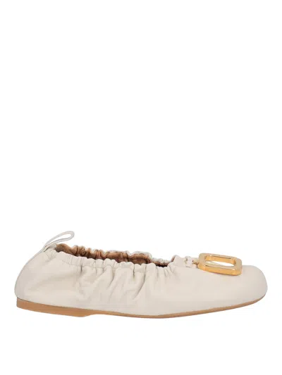 Jw Anderson Logo-engraved Leather Ballerina Shoes In Gold