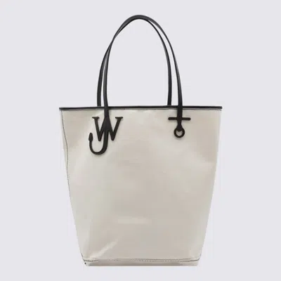 Jw Anderson J.w. Anderson Natural And Black Cotton And Leather Tall Anchor Tote Bag In Natural/black