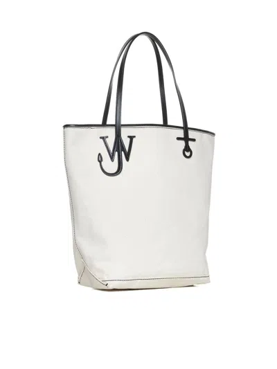 Jw Anderson Natural And Black Cotton And Leather Tall Anchor Tote Bag In Natural/black