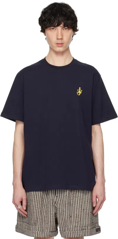 JW ANDERSON NAVY ANCHOR EMBROIDERY T-SHIRT