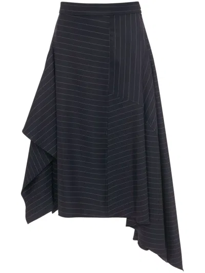 Jw Anderson Navy Asymmetrical Striped Skirt For Women