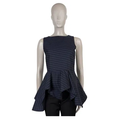 Pre-owned Jw Anderson Navy Blue Wool 2024 Pinstripe Peplum Top Shirt Xs