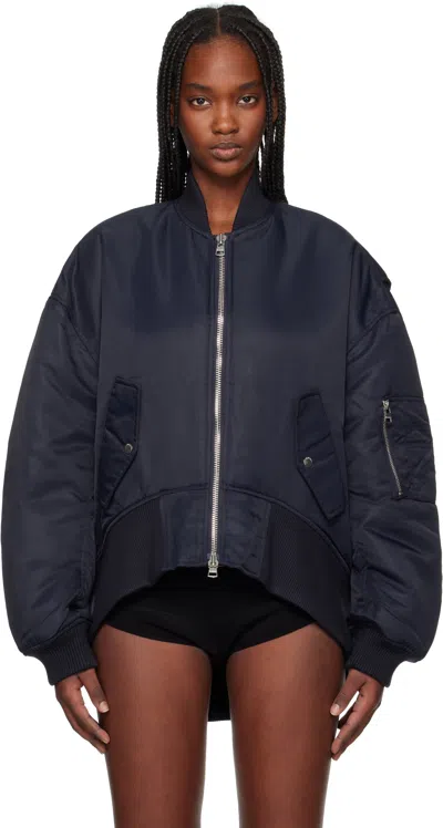 Jw Anderson Navy Curved Hem Oversized Bomber Jacket In Blue