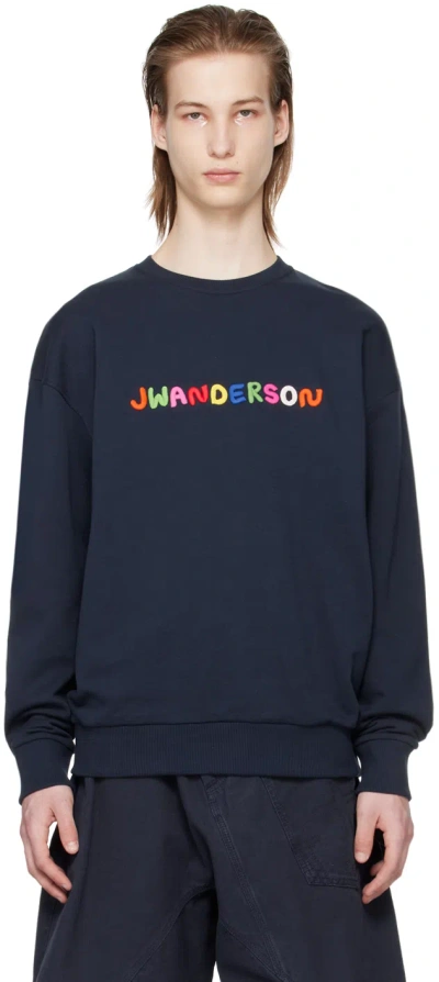 Jw Anderson Navy Embroidered Sweatshirt In 888 Navy