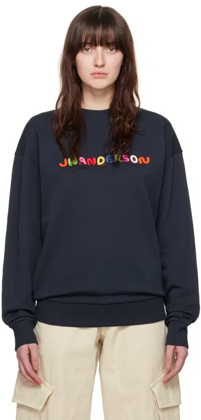 Jw Anderson Logo-embroidered Cotton Sweatshirt In 888 Navy