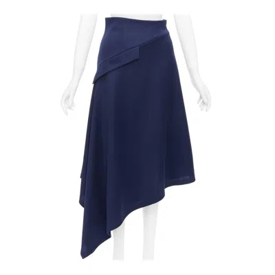 Pre-owned Jw Anderson Navy Flap Front Bias Cut Asymmetric Midi Skirt Uk8 S In Blue