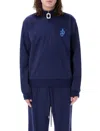 JW ANDERSON NAVY HALF ZIP TRACK TOP WITH HIGH NECK AND ANCHOR PATCH FOR MEN
