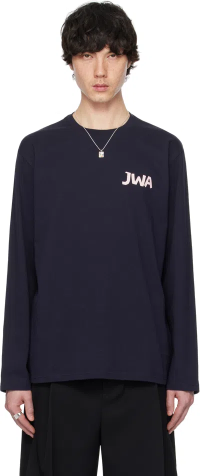 JW ANDERSON NAVY 'JWA' BACK PRINT LONG SLEEVE T-SHIRT