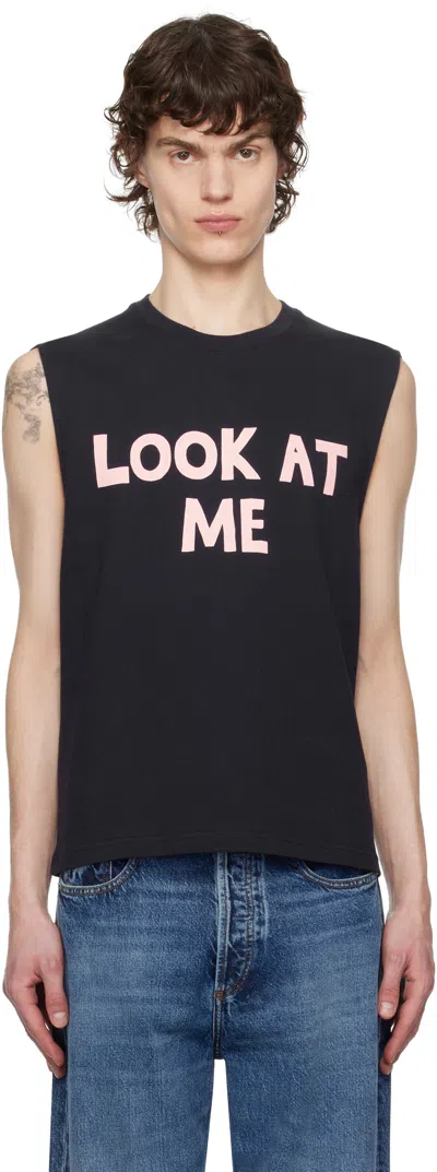 JW ANDERSON NAVY 'LOOK AT ME' PRINTED TANK TOP