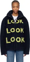 Jw Anderson Look-intarsia Zip-front Jacket In 888 Navy