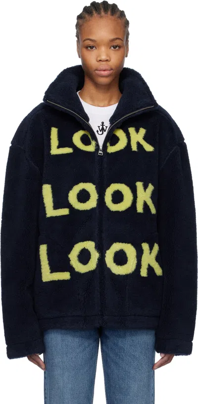 Jw Anderson Look-intarsia Zip-front Jacket In Blue