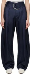 Jw Anderson Belted High-rise Barrel-leg Pants In 888 Navy