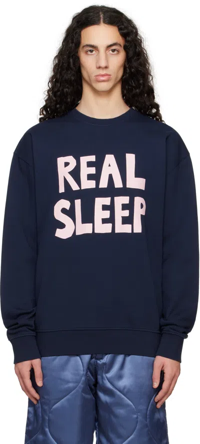 Jw Anderson Navy 'real Sleep' Printed Sweatshirt In Blue