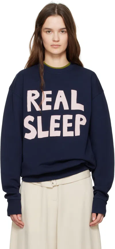 JW ANDERSON NAVY 'REAL SLEEP' PRINTED SWEATSHIRT