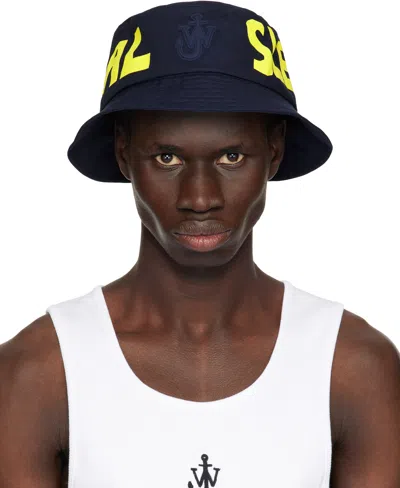 Jw Anderson Navy 'real Sleep' Slogan Bucket Hat In 888