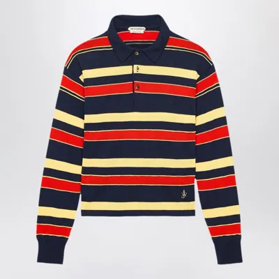 Jw Anderson Navy Striped Cotton-blend Polo Shirt In Blue