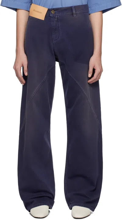 Jw Anderson Navy Twisted Workwear Jeans In 888 Navy