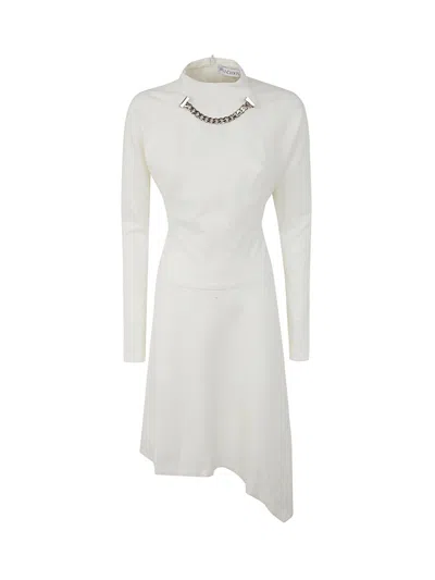 Jw Anderson Neck Chain Long Sleeve Dress In White