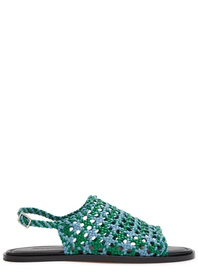 Jw Anderson Net Woven Leather Sandals In Animal Print