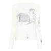 Jw Anderson Sheer Graphic Print Top With Long Sleeves In White