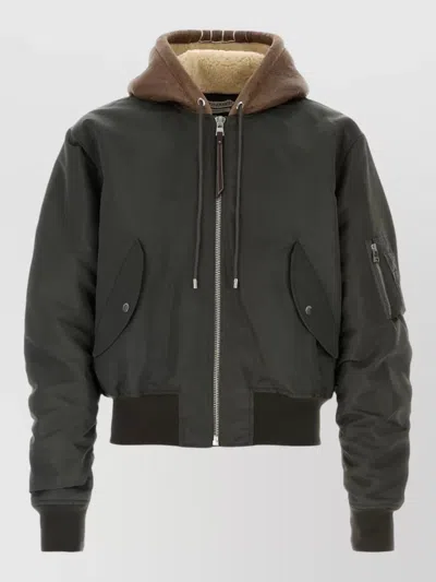 Jw Anderson Nylon Hooded Bomber Jacket Ribbed Trims In Green