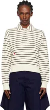 Jw Anderson Striped Polo Sweatshirt With Cropped Silhouette In White