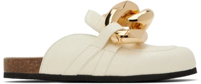 Jw Anderson Off-white Chain Loafer Leather Mules In 19010-100-white