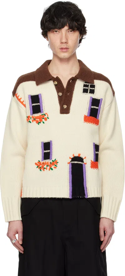 Jw Anderson 'house' White Polo Shirt Style Sweater With Embroidery On The Front