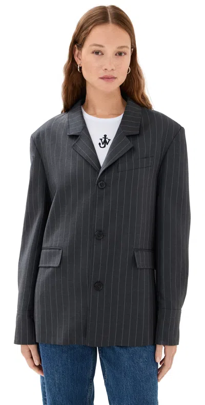Jw Anderson Mens Mid Grey Melange Open-back Pinstripe Wool Blazer