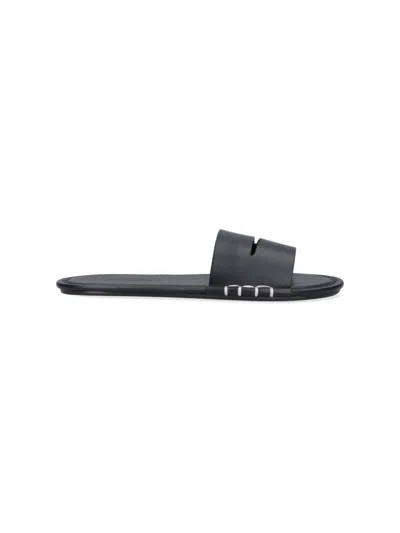 JW ANDERSON OPEN-TOE CALF LEATHER SLIDES WITH CONTRAST STITCHING