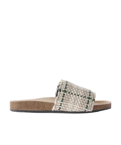 Jw Anderson Checked Waxed-cotton Slides In Off-white