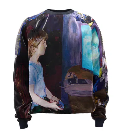 Jw Anderson Sweatshirt Layered With Printed Organza In Blue