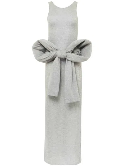 Jw Anderson Oversize Bow Sleeveless Knit Long Dress In Grey