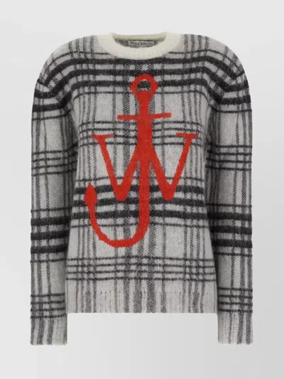 Jw Anderson Oversize Sweater With Embroidered Anchor Motif In Neutrals
