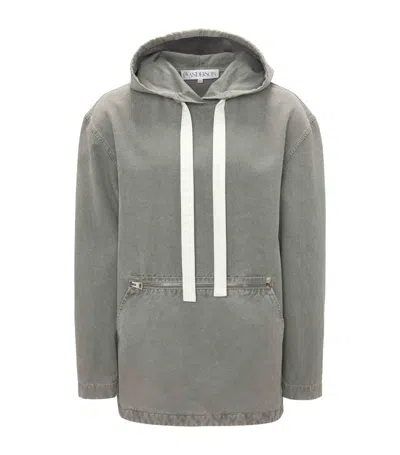 Jw Anderson Garment-dyed Cotton Hoodie In Grey