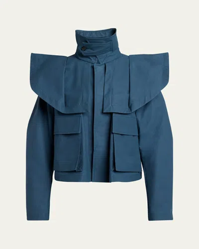 Jw Anderson Oversized Collar Cropped Trench Jacket In Light Indigo