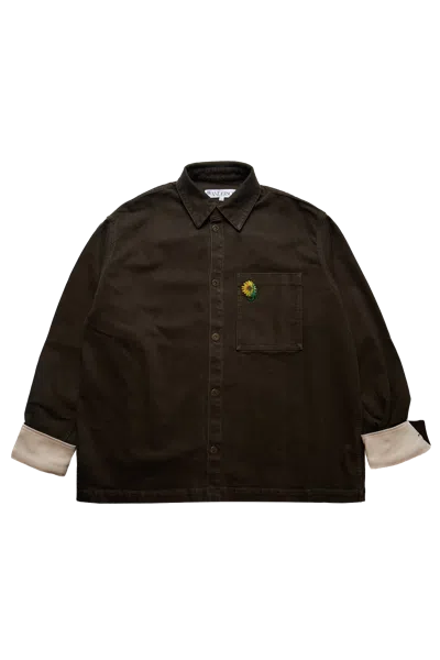 Jw Anderson Oversized Contrast Cuff Shirt In Brown