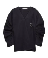 Jw Anderson Oversized V-neck Gathered Sleeve Top In Black